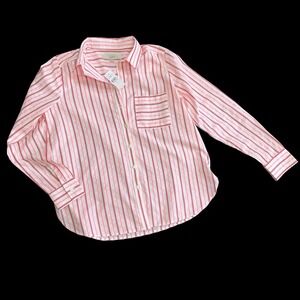 LOFT Top Women Small Pink Stripe Long Sleeve Button Down Shirt Collar NWT